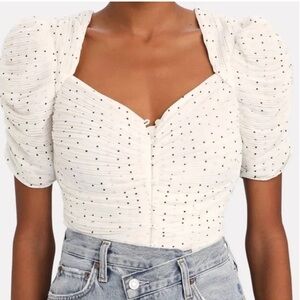Frame Dot Print Rouched Top in white and black  Size S